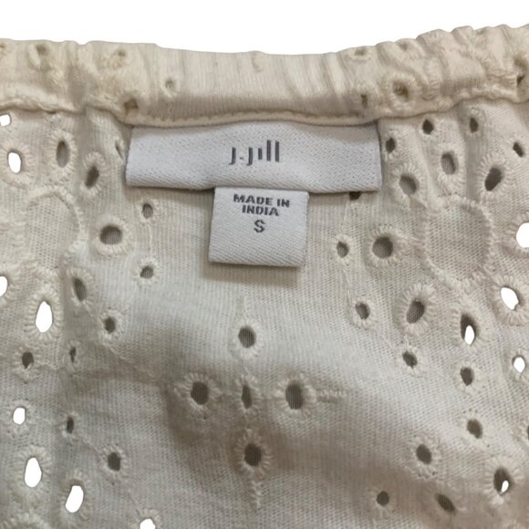 J. Jill Lace Eyelet Tie Front Tunic 3/4 Sleeves Sz Small White Coastal Boho - Picture 4 of 7